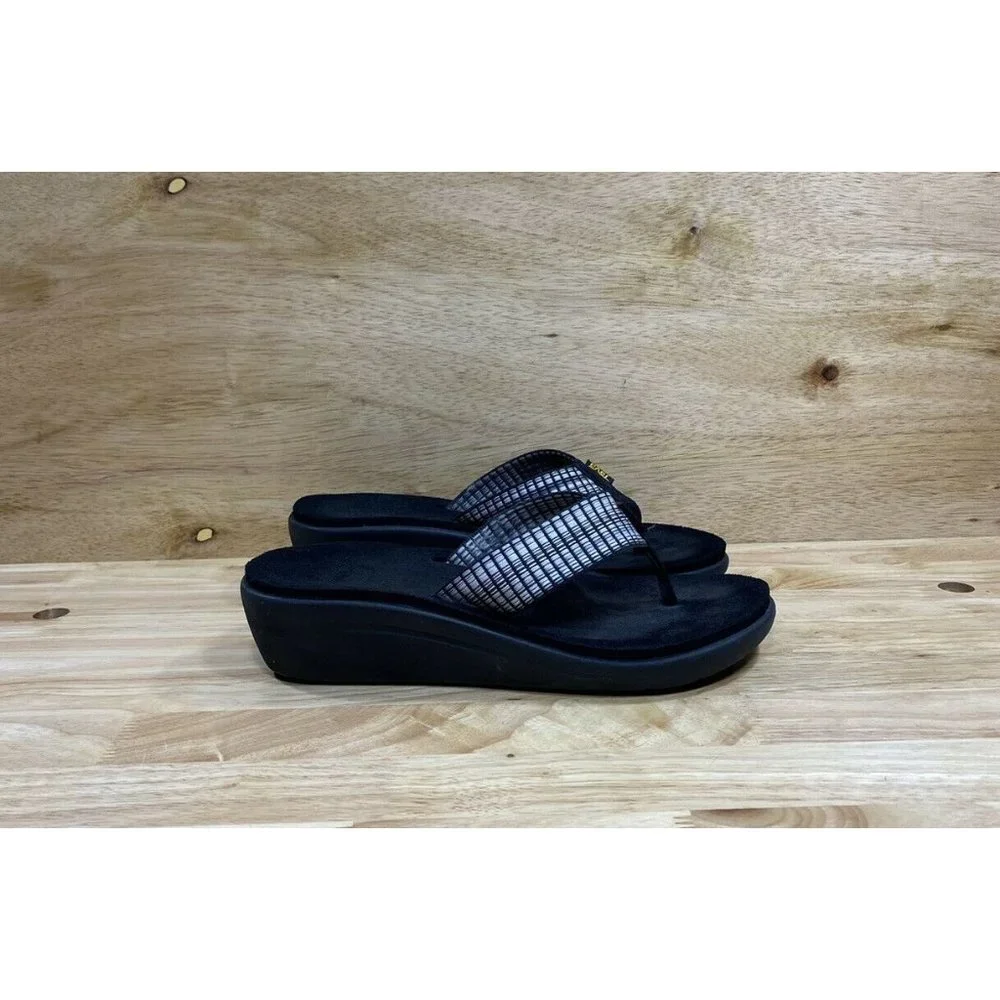 TEVA Voya Wedge Mush Flip Flop Sandal Women’s 8 Black White 1019043